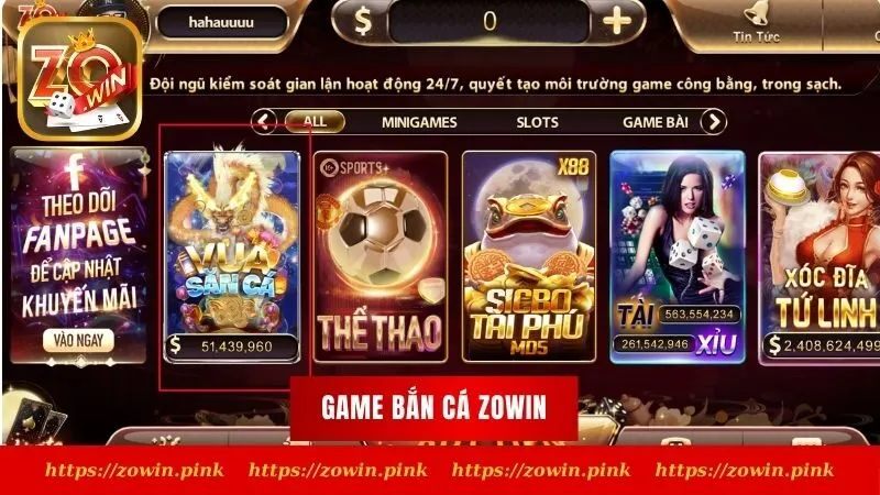 Game bắn cá Zowin nổi bật với giao diện cuốn hút